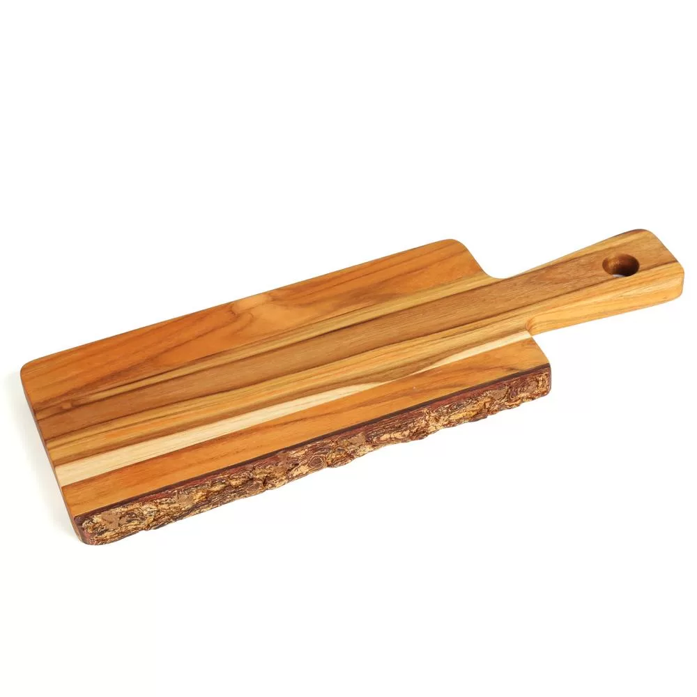 Creative Home Teak Wood Serving Cheese Paddle Board One Side Natural Edge, 14 x 5 x 5/8 H, Natural Finish