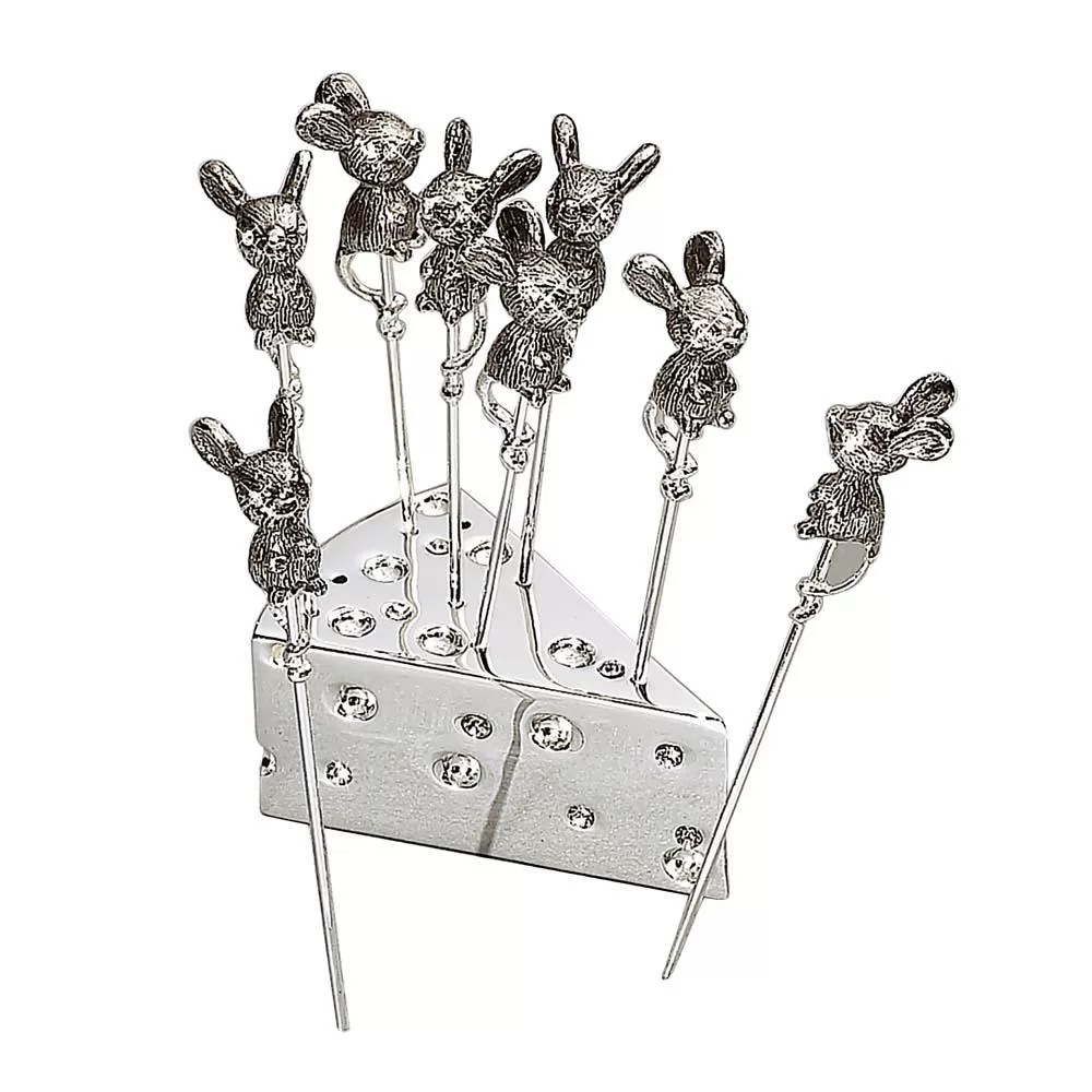 Heim Concept 8 . Silver Plated Metal Mice Cheese Picks Crystal