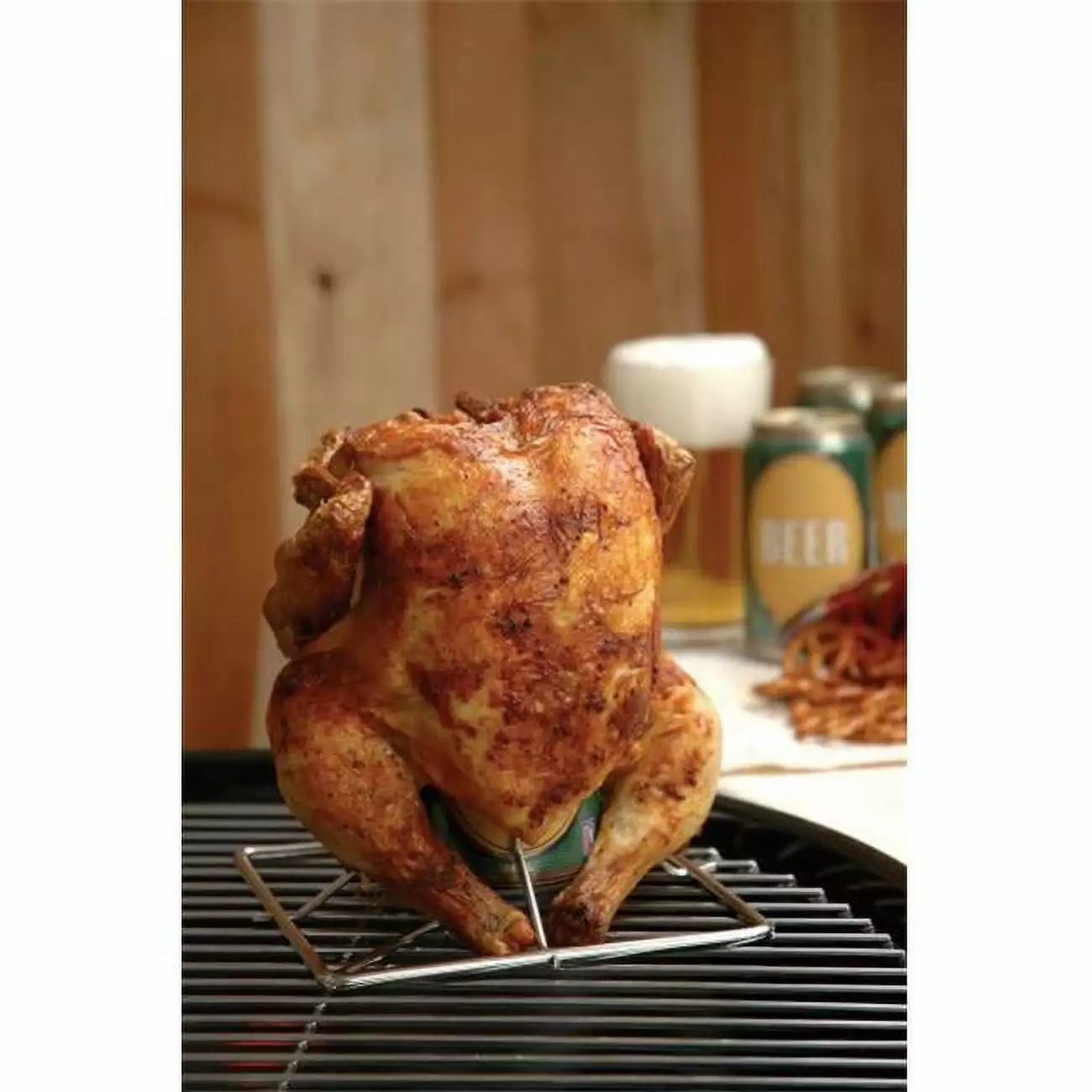 Charcoal Companion CC3005 Stainless Folding Beer Can Chicken Rack BBQ Grilling