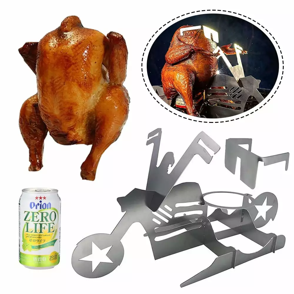 FNNMNNR Travel-friendly Chicken Stand Stainless Steel Beer Can Chicken Grill Rack Indoor Outdoor BBQ