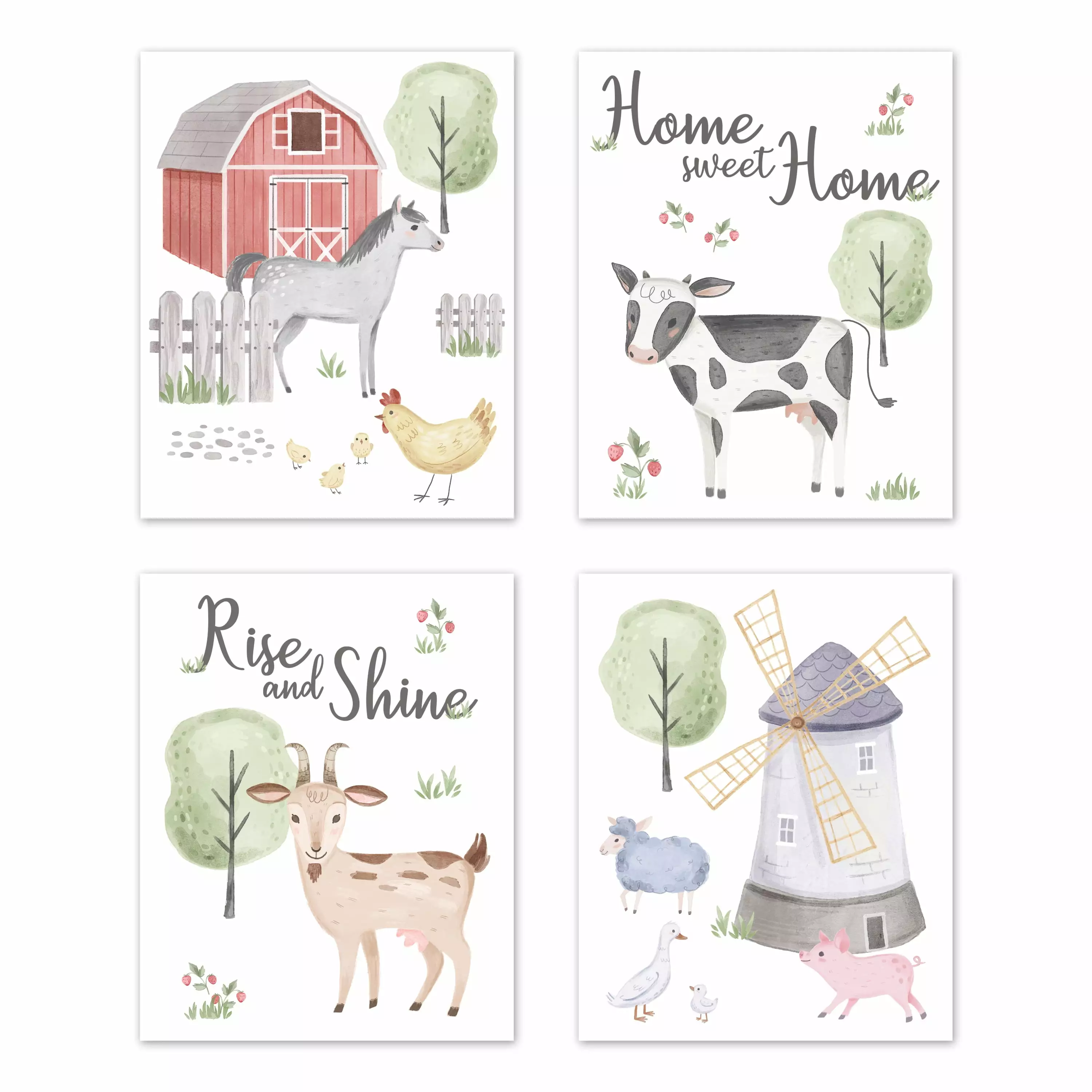 Sweet Jojo Designs Farm Animals Art Paper Print Set 4 Nursery