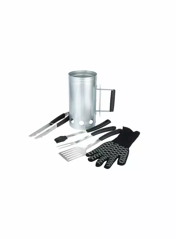 PitMaster King Steel Charcoal Chimney 6pc Value Set Heat Resistant Glove