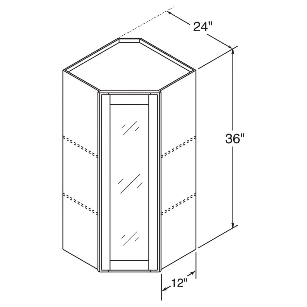 Frosted Glass Door Diagonal Corner Wall Kitchen Cabinet DCMD2436 Milan Pearl 24 . width 36 . height 12 . depth