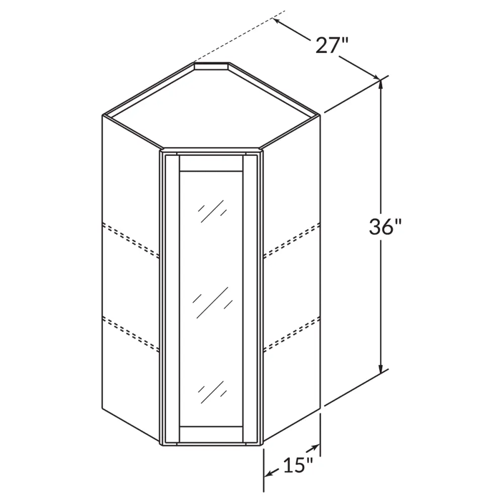 Frosted Glass Door Diagonal Corner Wall Kitchen Cabinet DCMD2736 Danbury Blue LessCare 27 . width 36 . height 15 . depth