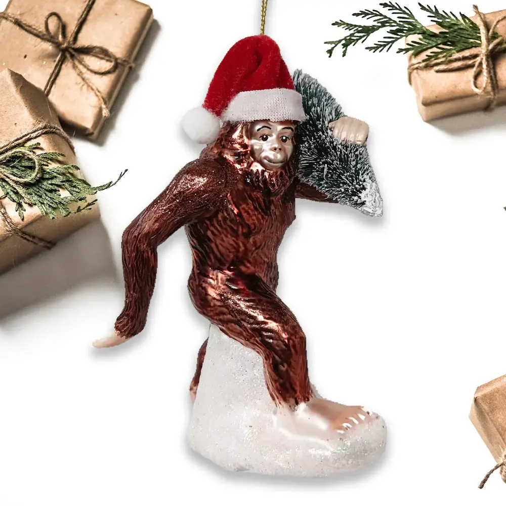 Ceramic Holiday Bigfoot Glass Christmas Ornament