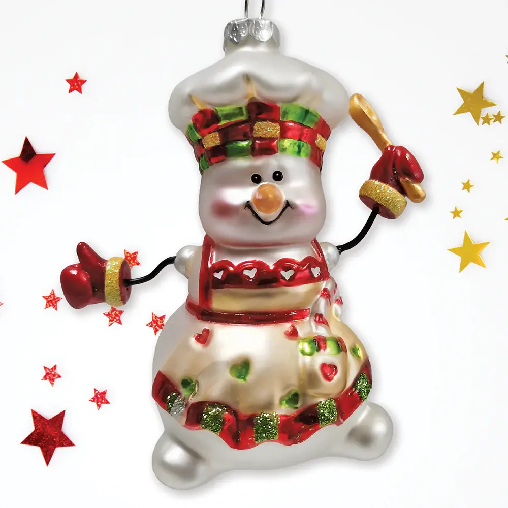 Cheerful Holiday Snowman Chef Glass Christmas Ornament - 2024 Release