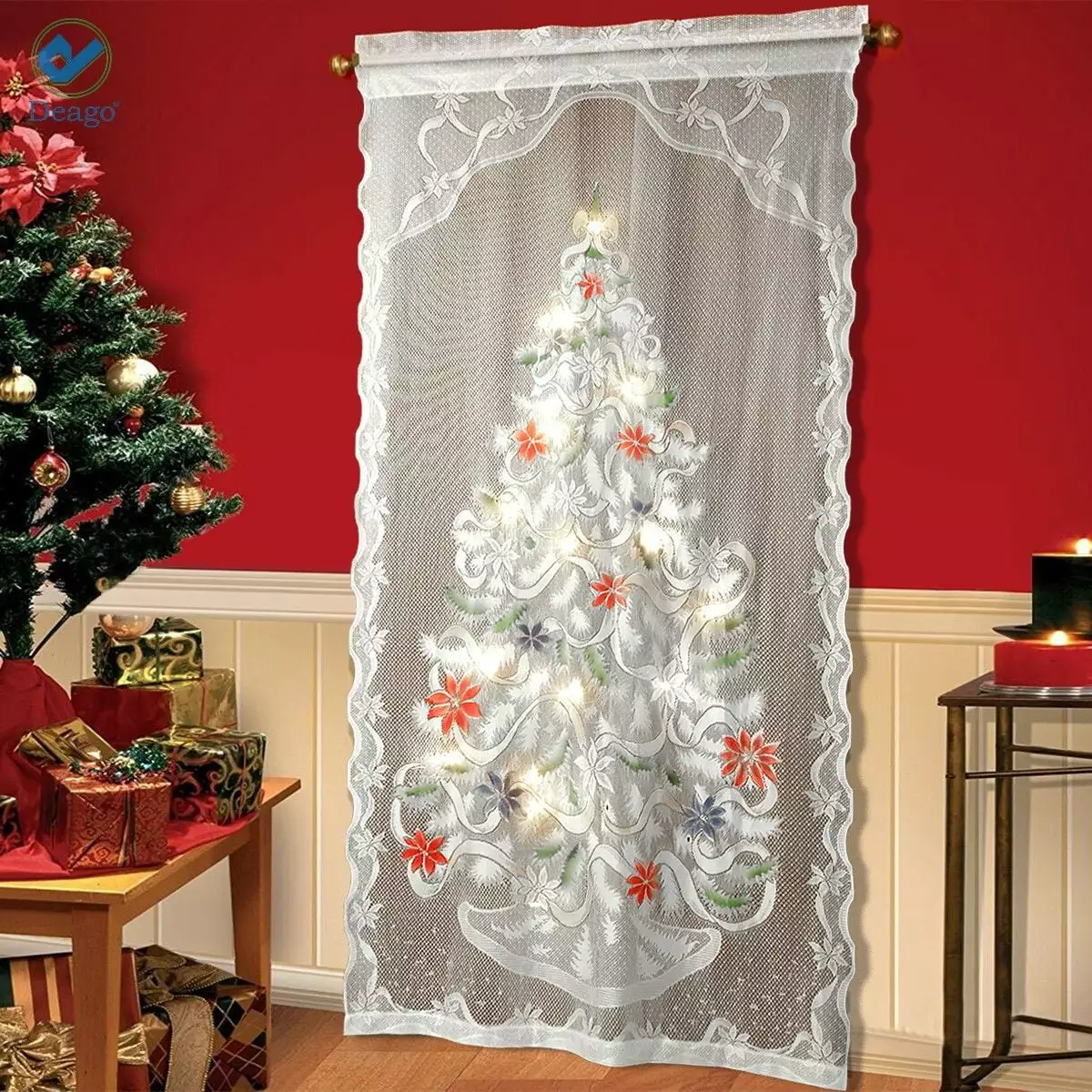 Deago Lighted Christmas Tree Curtain Panel 40 x 84 Inch Holiday Decor