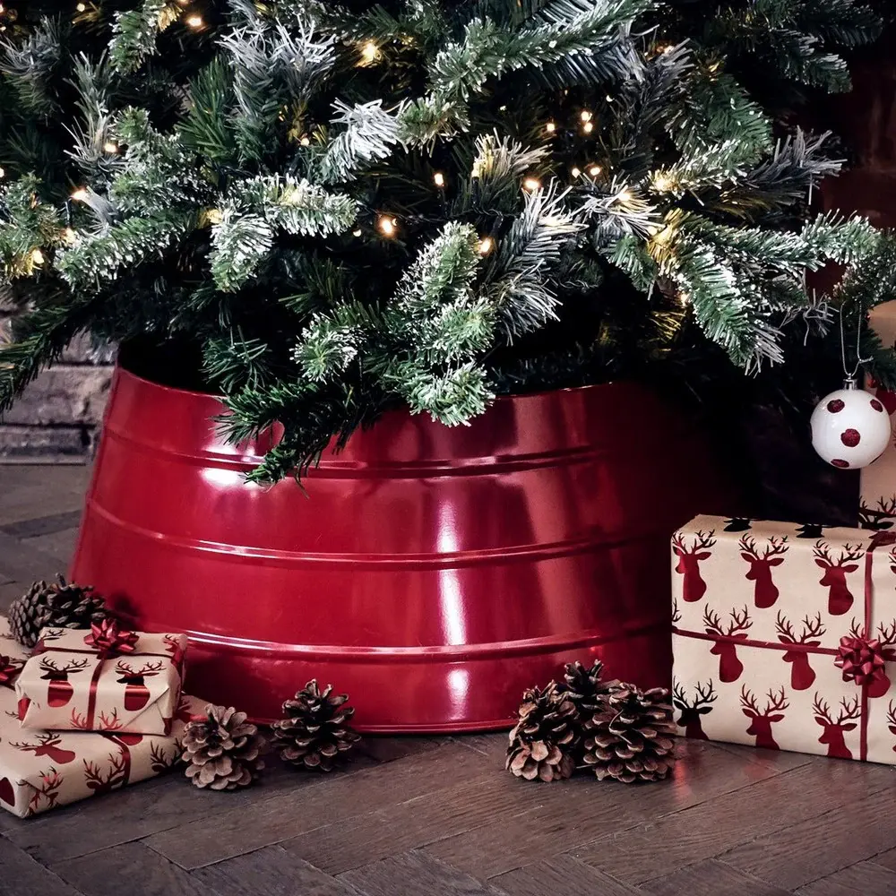 Steel Christmas Tree Skirt - Red