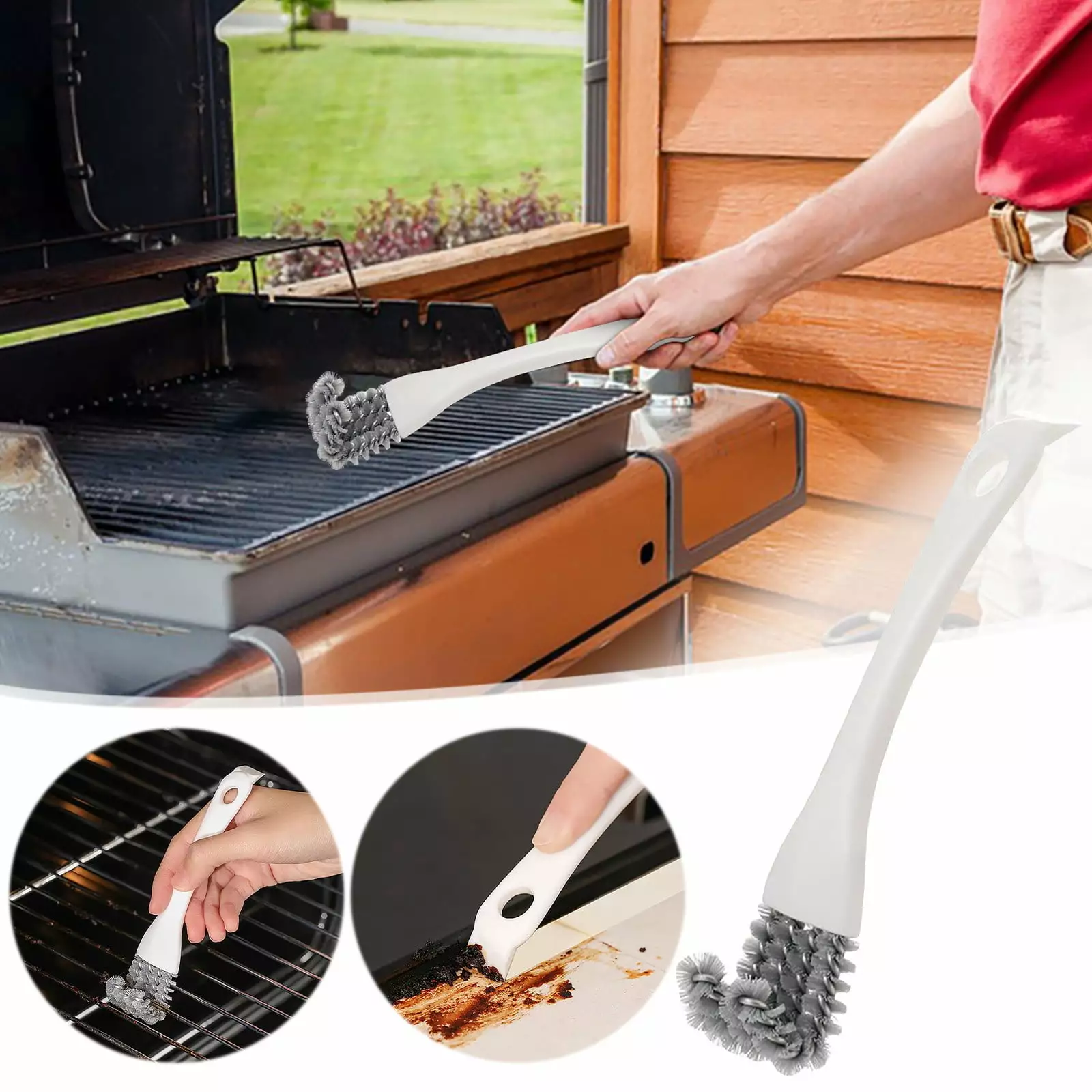 KIHOUT BBQ Grill Brush and Scraper Handle Infrared Charcoal Grills Cleaning Tool