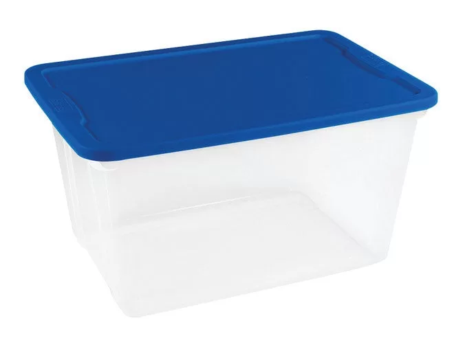 Homz 3256CLBL.06 Clear Plastic Storage Tote 56 Quart Stackable