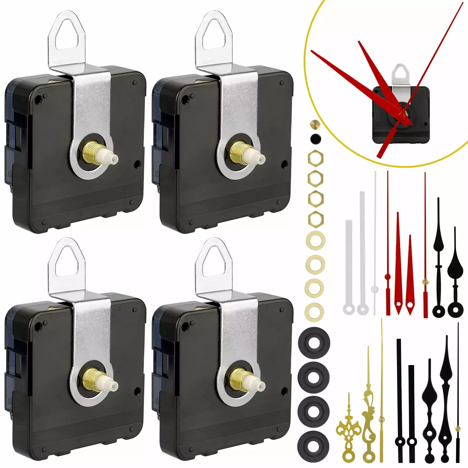 4Pcs High Torque Non-Ticking Clock Movement Mechanism 6 Pack Clock Hands DIY Quartz Clock Motor Kit Battery Operated TSV
