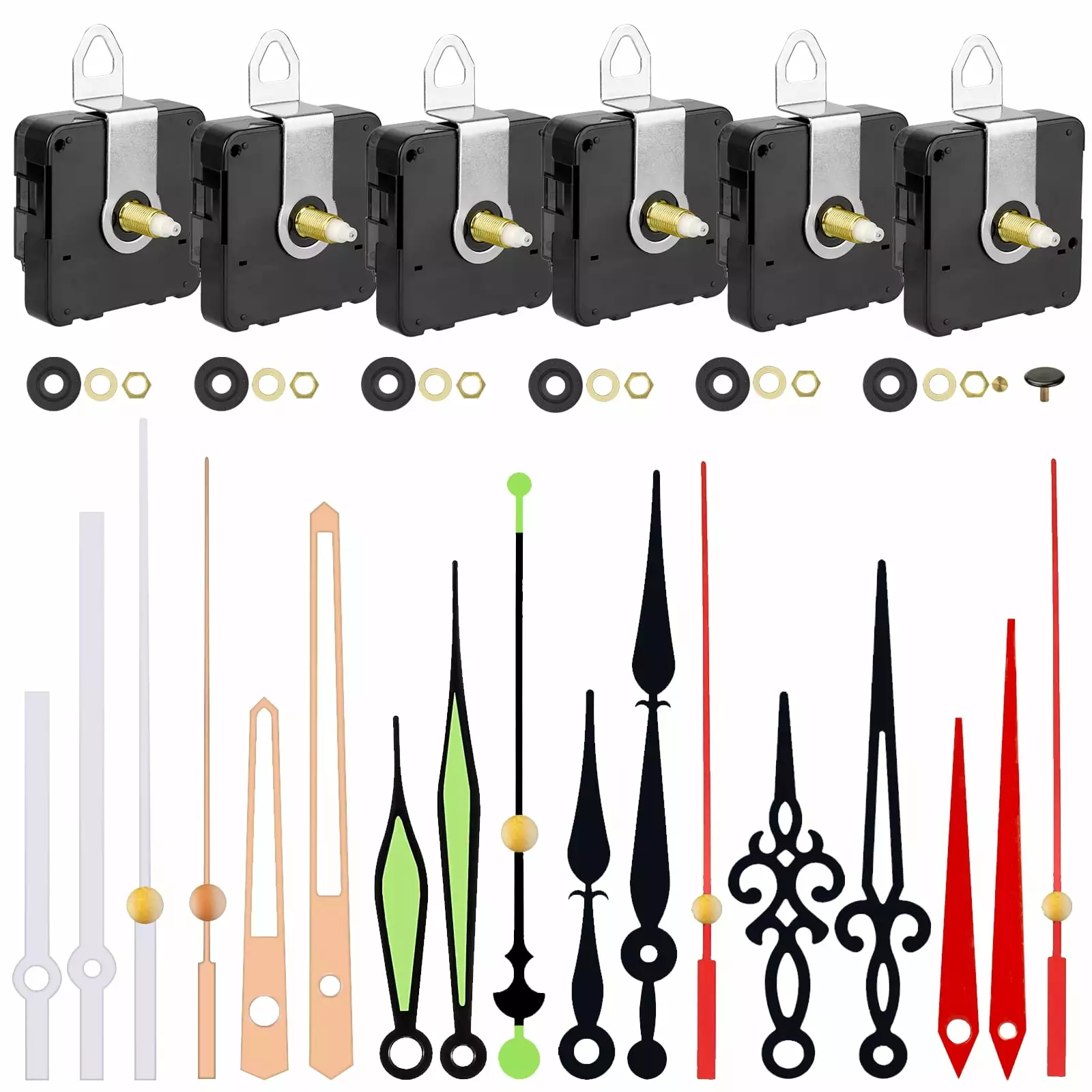 TSV 6pcs Replacement Clock Movement Mechanism Hands DIY High Torque Long Shaft Quartz Clock Motor Kit Clock Repair