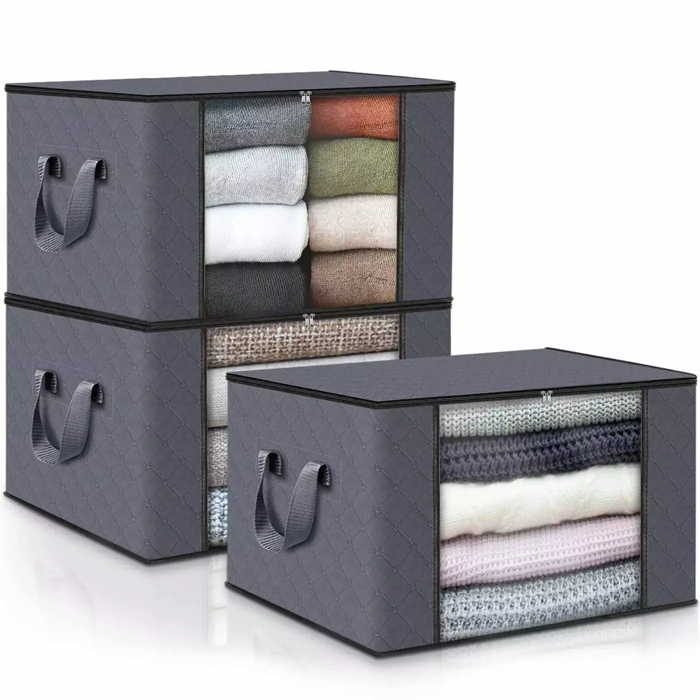 Annvchi 3 Pack 90L Large Foldable Clothes Storage Bags Handle Blankets Bed Sheets