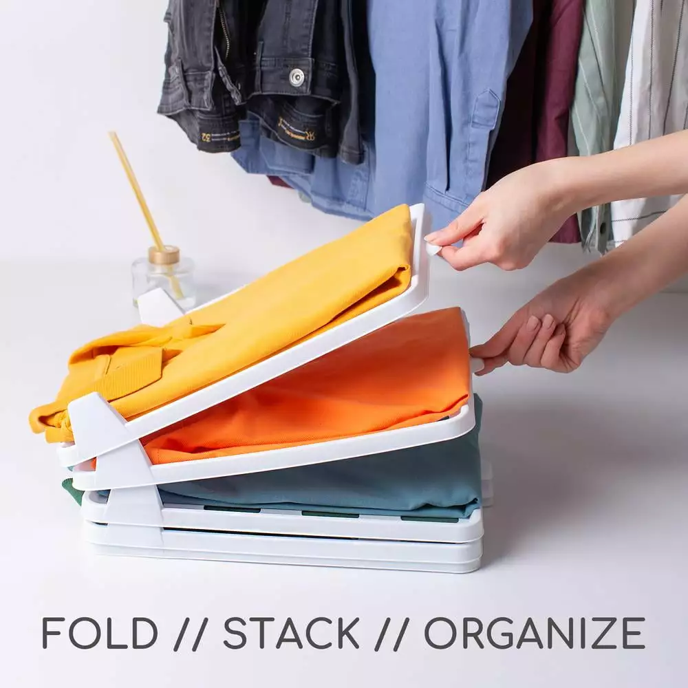 Edna Home T-Shirt Closet Organizer Stackable Clothing Dividers Shirts Laundry Space Saver Pack 10 White