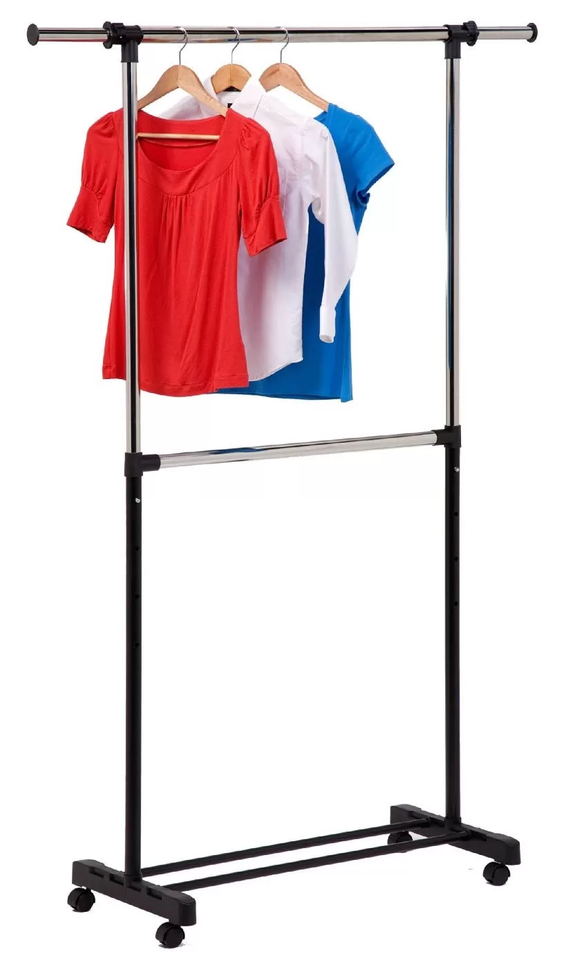 Honey Can Do Dual Rod Expandable Garment Rack Wheels GAR-01767