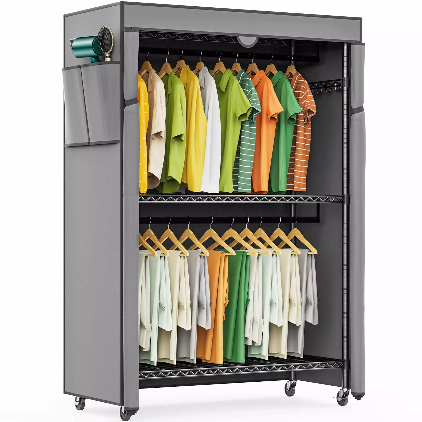 LEHOM G1C Heavy Duty Covered Clothes Rack Shelves Bedroom