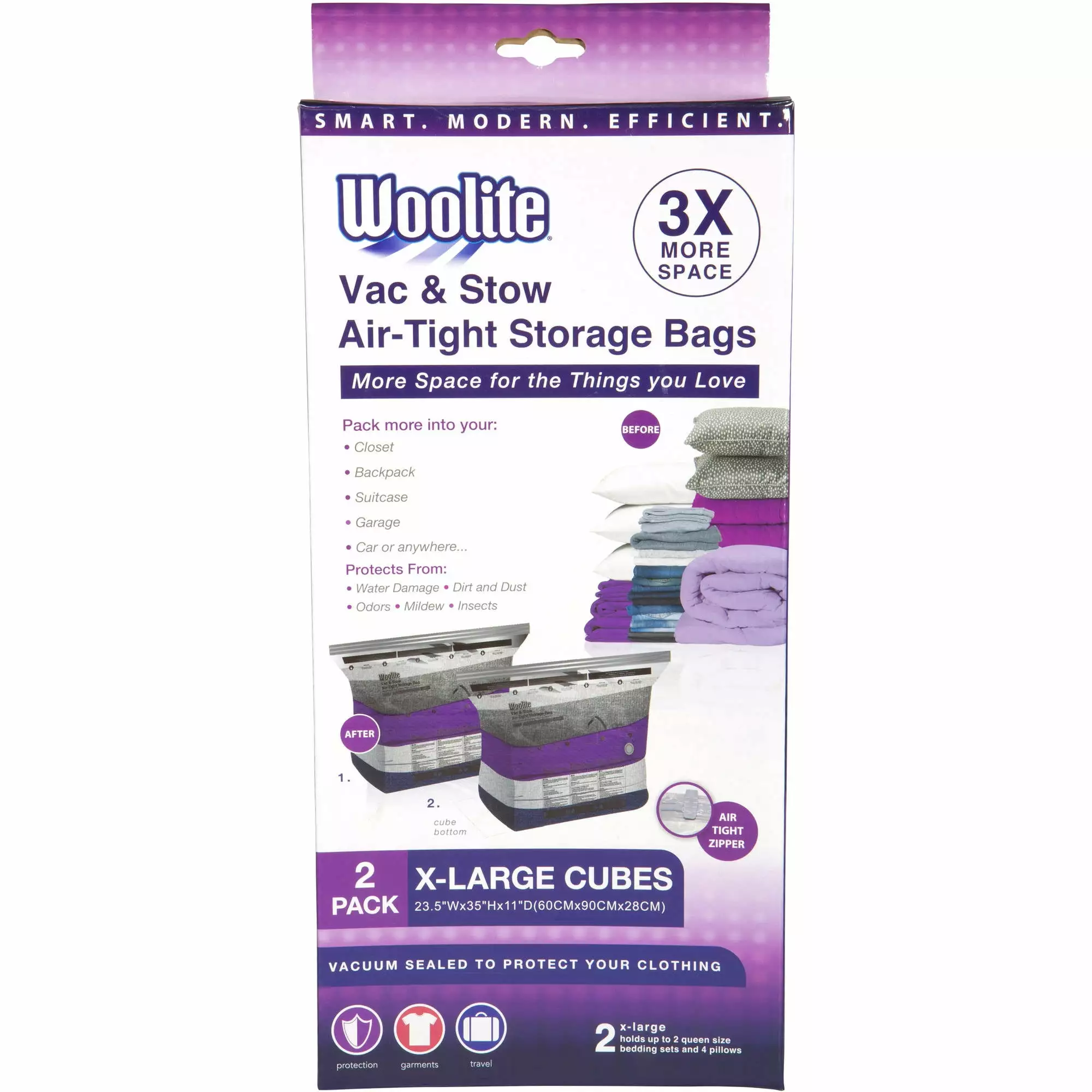 Woolite 2 Piece Air-Tight Jumbo Cube Nylon Vacuum Storage Bags Clear Closet Organizer
