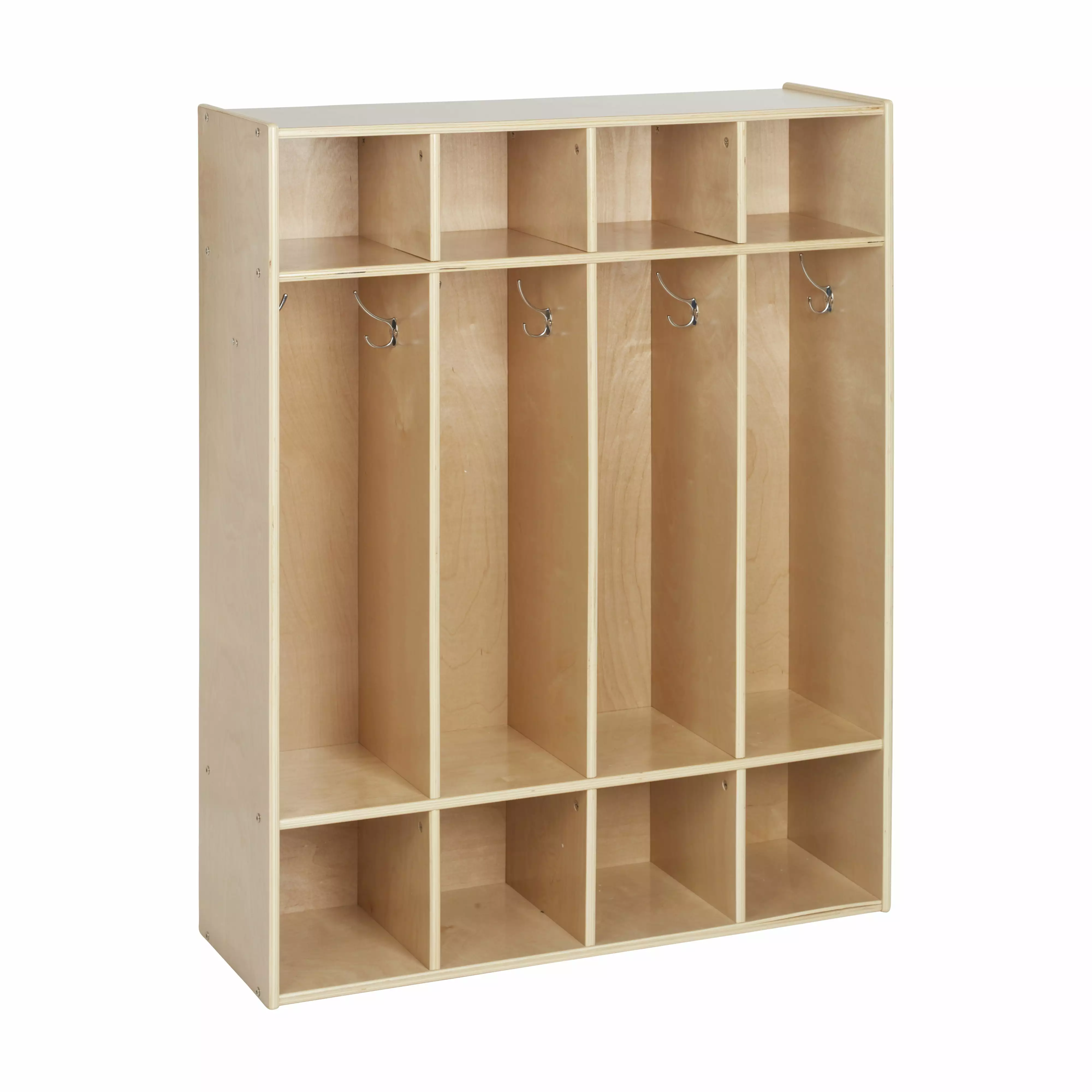 ECR4Kids Streamline 4-Section Coat Locker Natural Finish