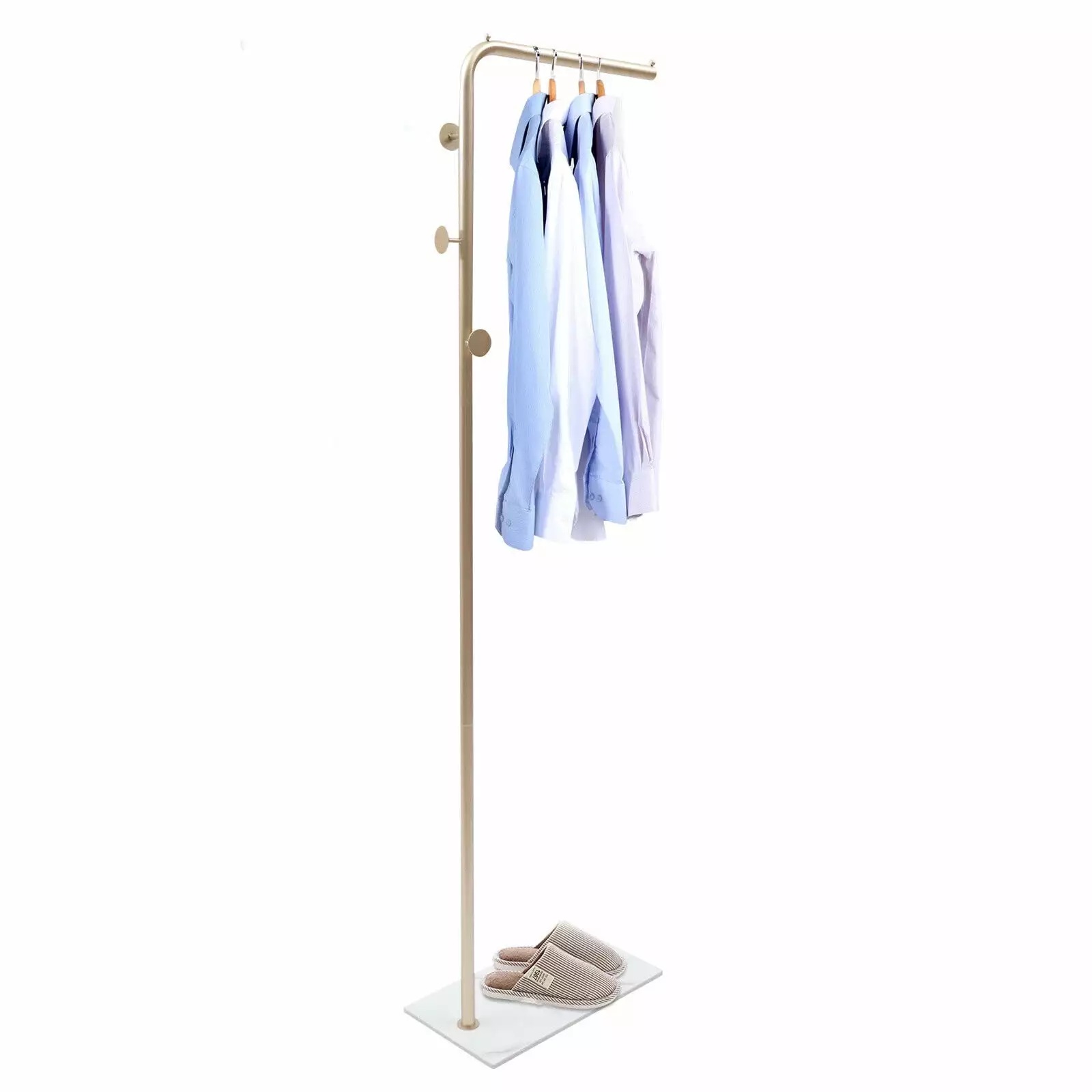 Gold Metal Coat Rack Freestanding 3 Hooks Entryway Hanger Stand HiKaRiGuMi