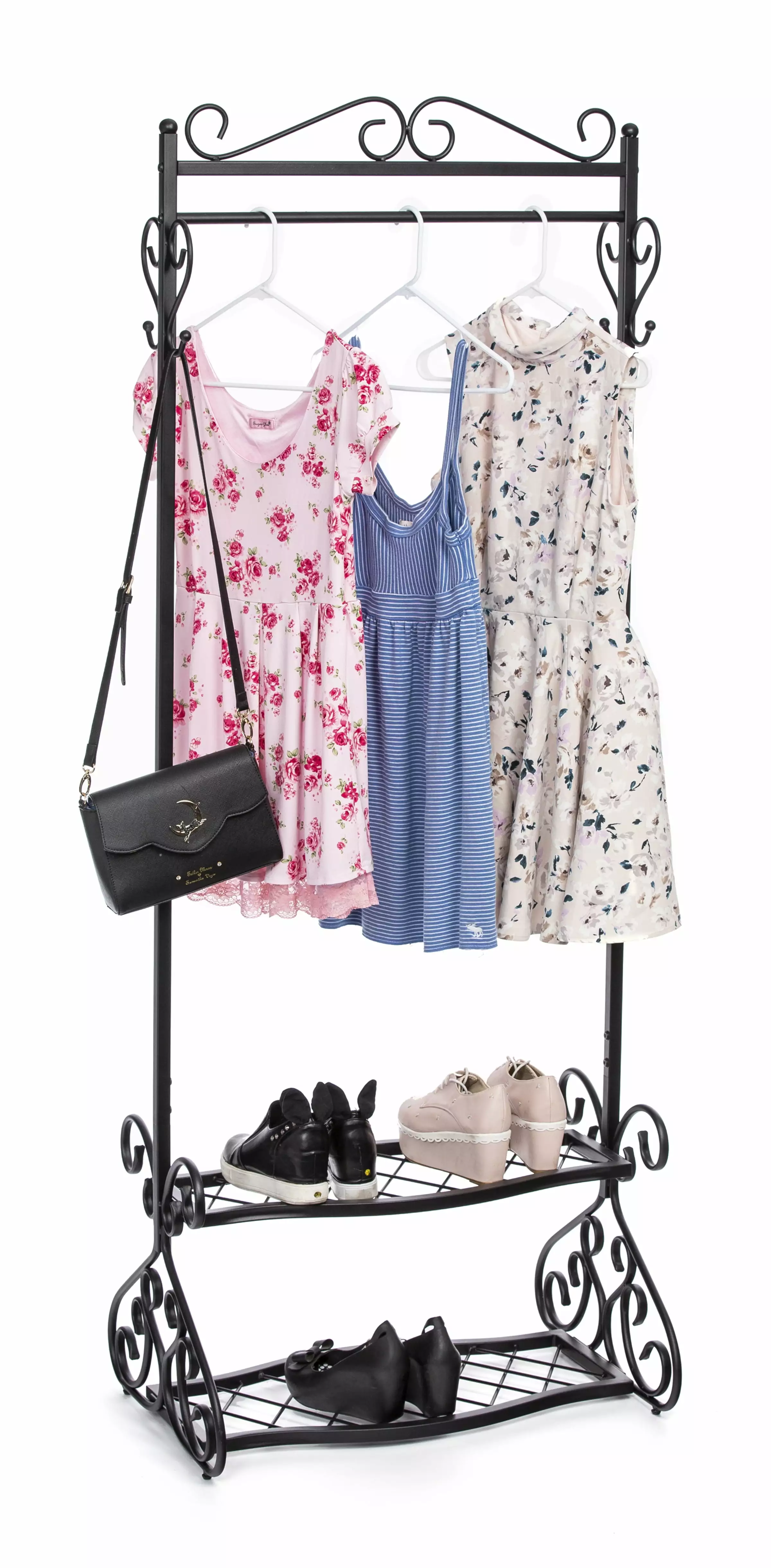 Mango Sgroup Modern Brighton Black Shoe and Coat Rack Entryway Organizer Mango Steam