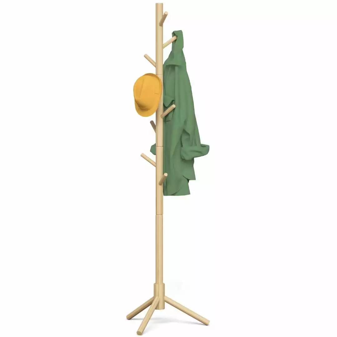 Wooden Coat Rack Freestanding Adjustable Stand 4 Sections and 8 Hooks Entryway and Hallway ORRNIKKO