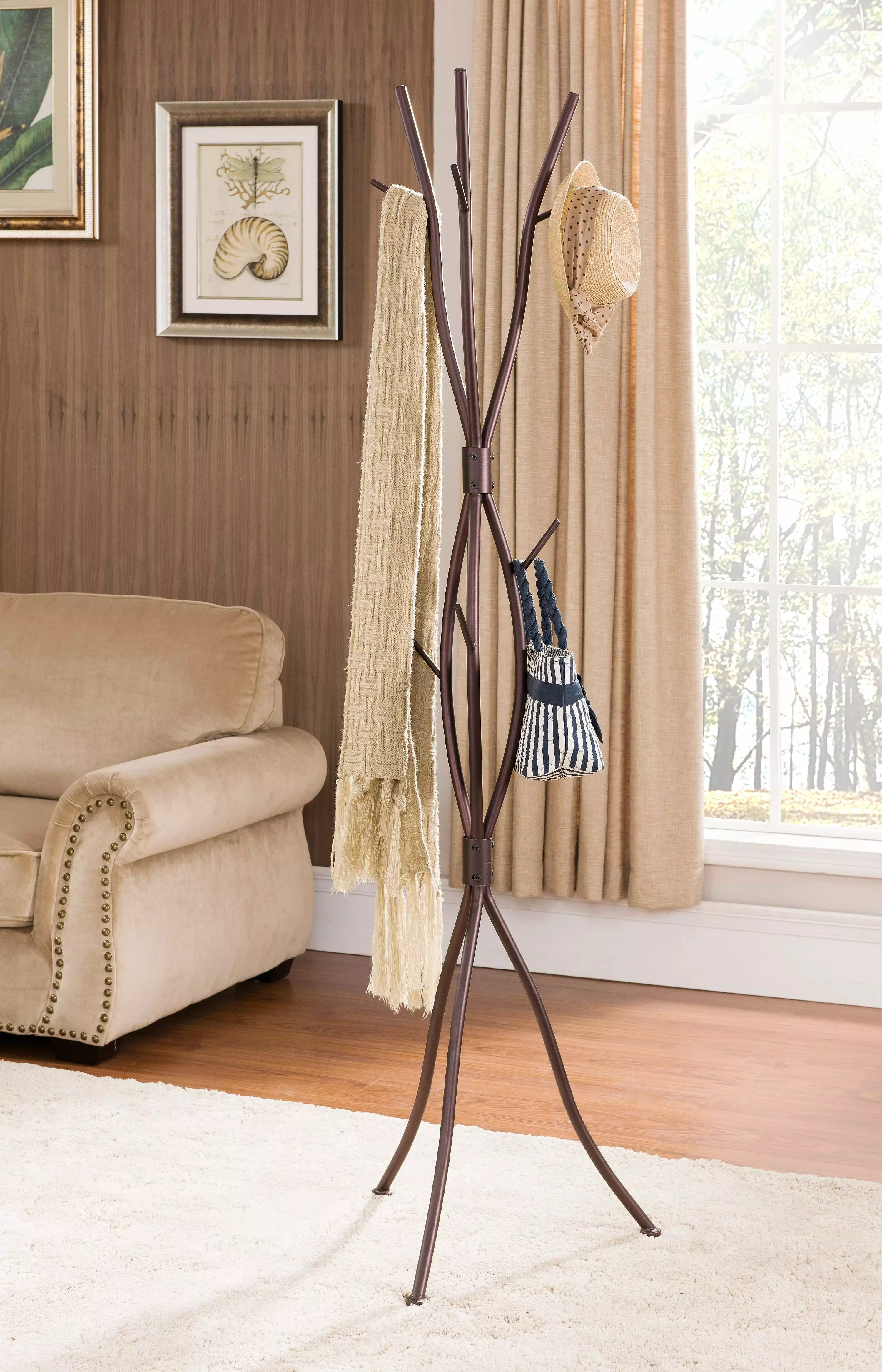 Byron 9-Hook Tree Branches Coat & Hat Rack Umbrella Stand Bronze Pilaster Designs