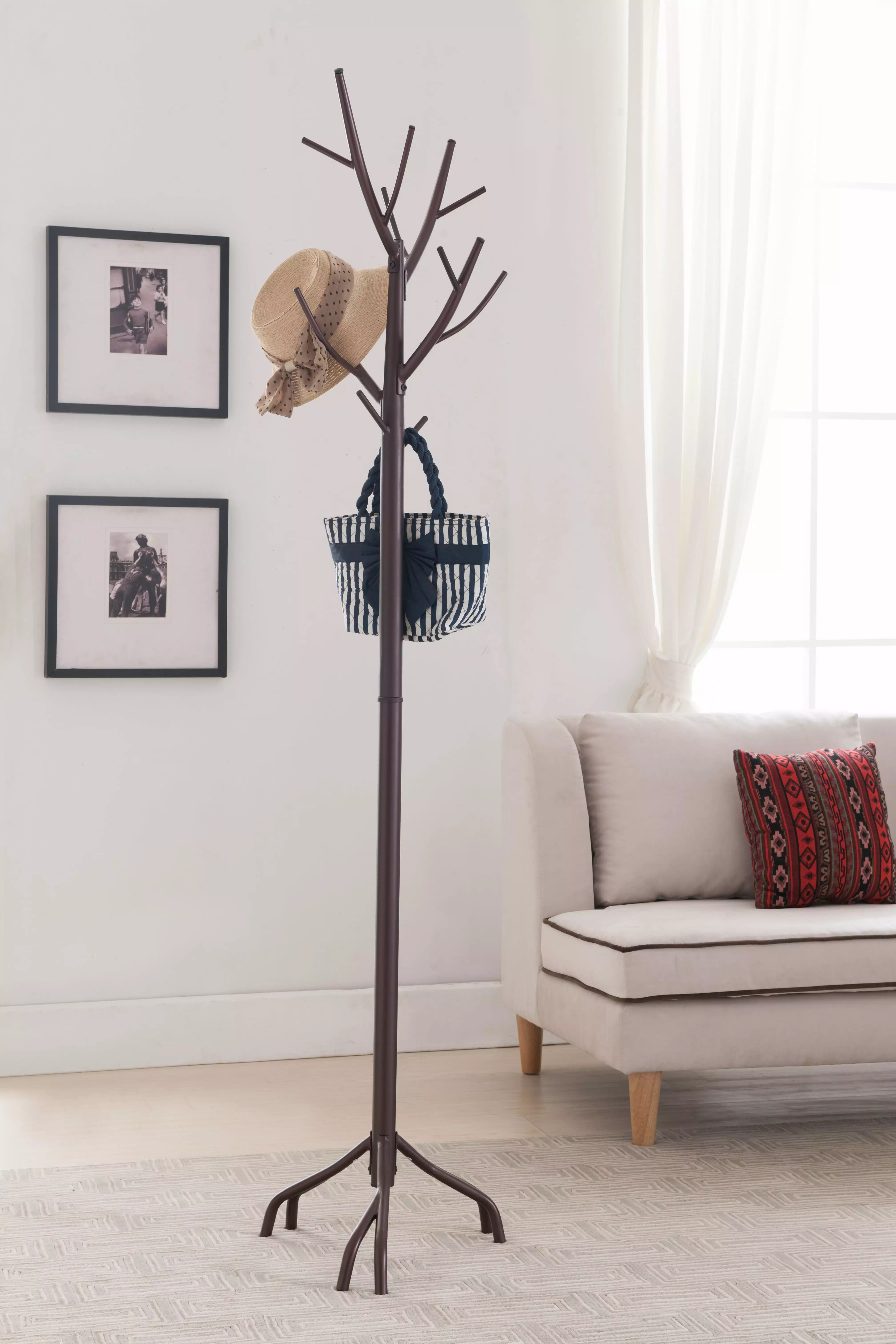 Pilaster Designs 14 Hook Coat & Hat Rack Stand Umbrella Stand Twig Branches Bronze Metal