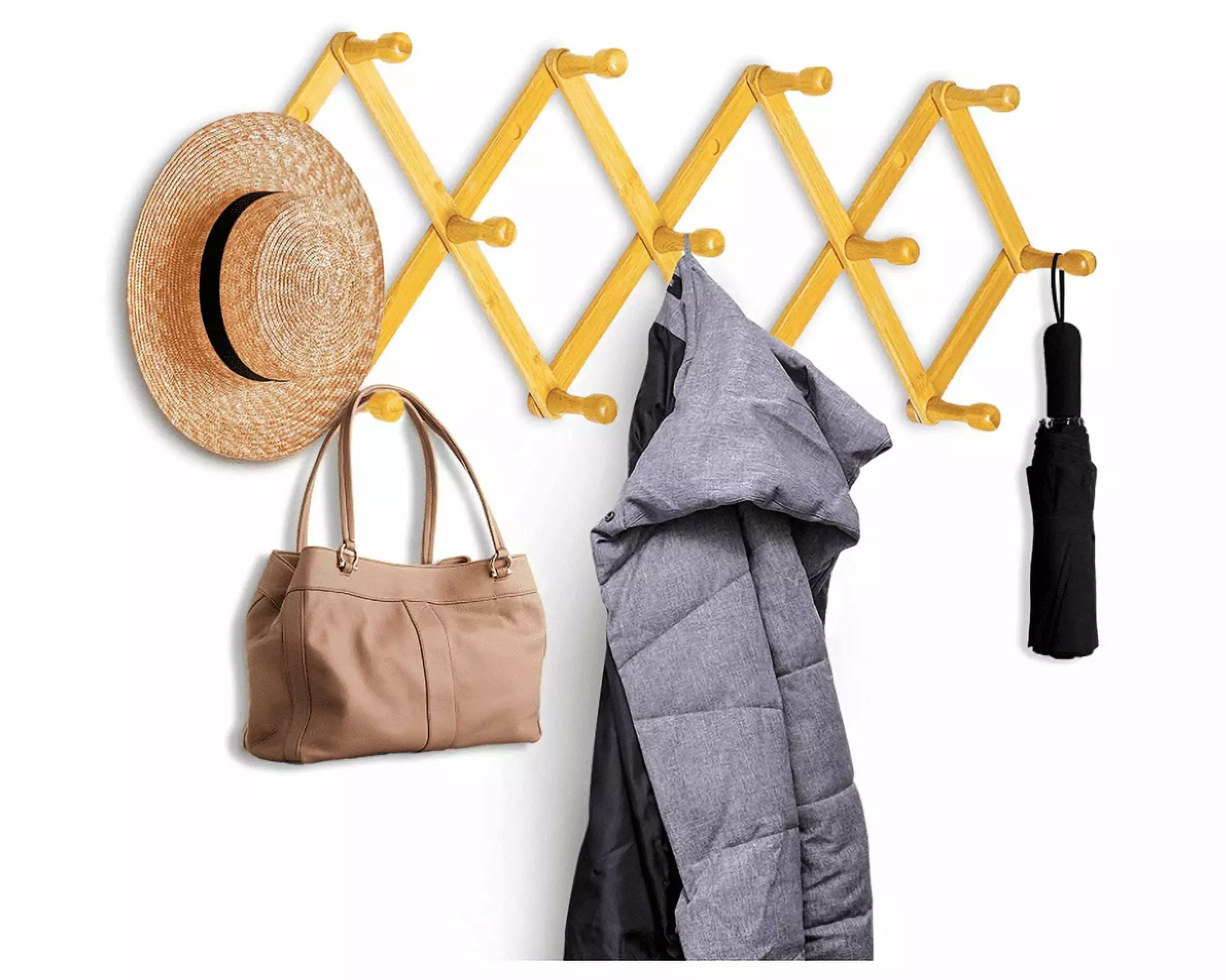 Topboutique Expandable Wall Wooden Coat Rack 13 Hooks - Vintage Peg Rack Hats Scarves and Jewelry