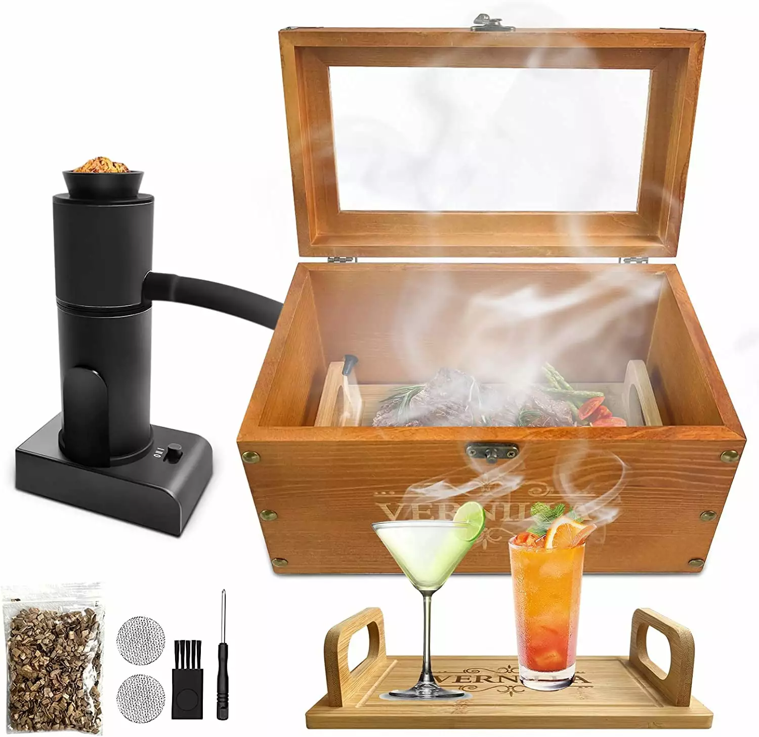 Cocktail Smoker Box Old Fashioned Whiskey Infuser Kit Smoking Gun VERNILLA