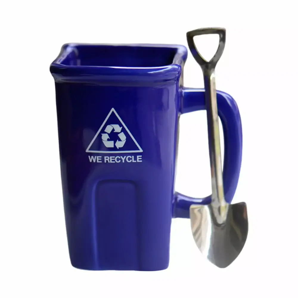 YDNGF Funny Square Ceramic Coffee Mug Trash Can Tea Cup Handle Novelty Water Cup