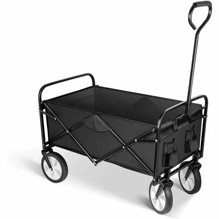 Unbranded Folding Rolling Collapsible Garden Cart Outdoor Camping and Beach - Black Black