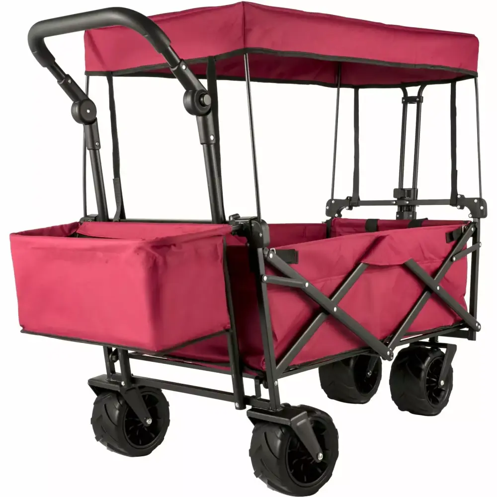 VEVOR Extra Large Collapsible Garden Cart Removable Canopy Folding Wagon Utility Carts Wheels Black