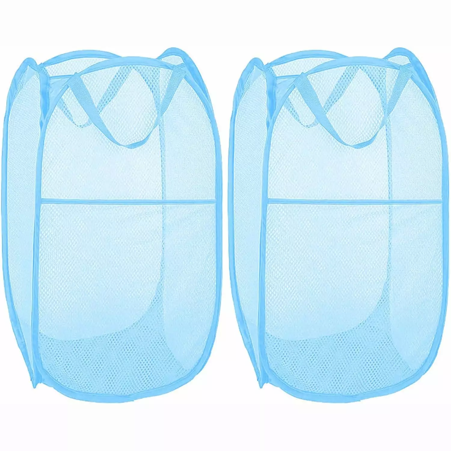 Buenod 2 Pack 75L Mesh Pop Up Laundry Hampers Collapsible Clothes Bins Light Blue