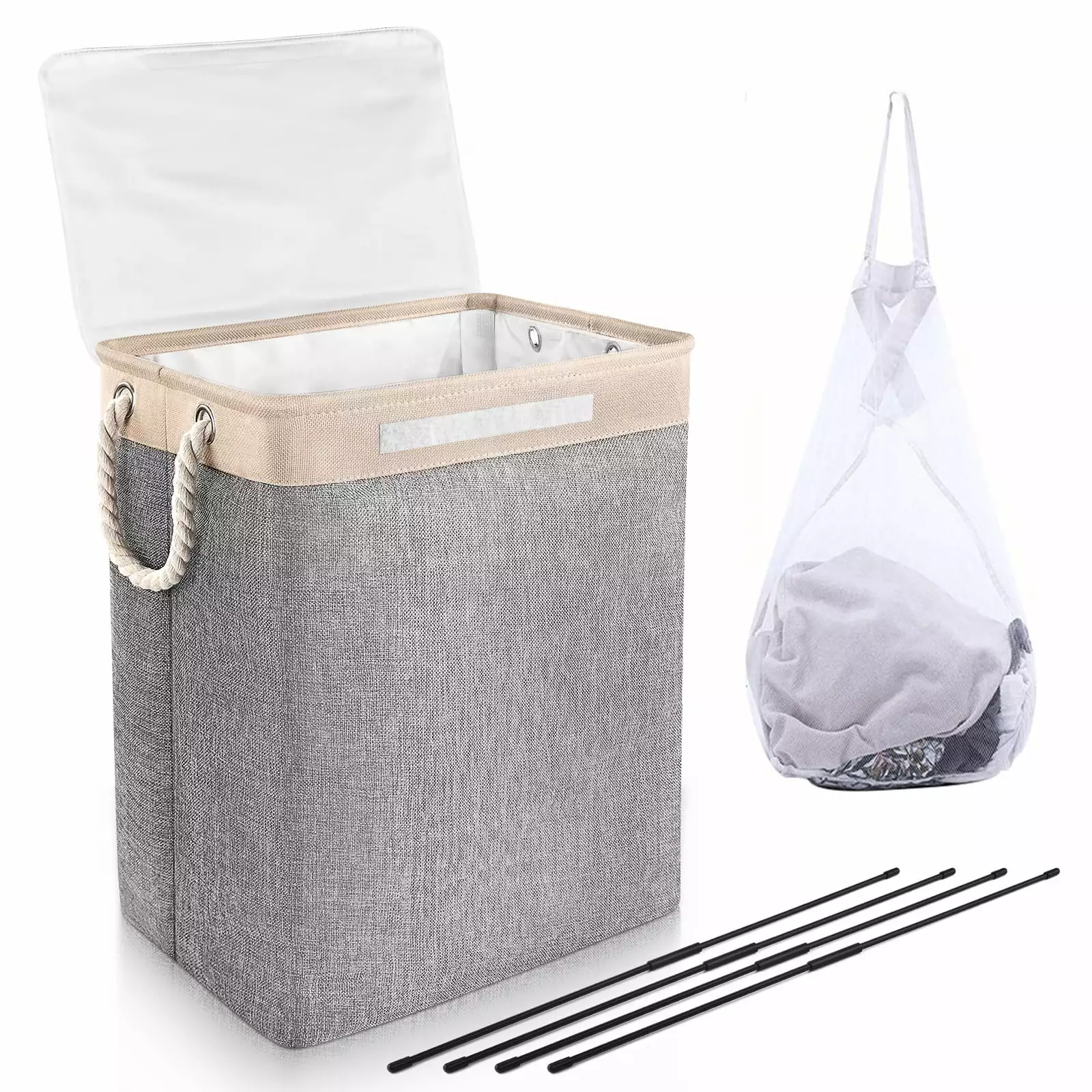 Laundry Bin Lid JUEMEL 75 Litre Collapsible Large Linen Washing Hamper Built- Lining Gray