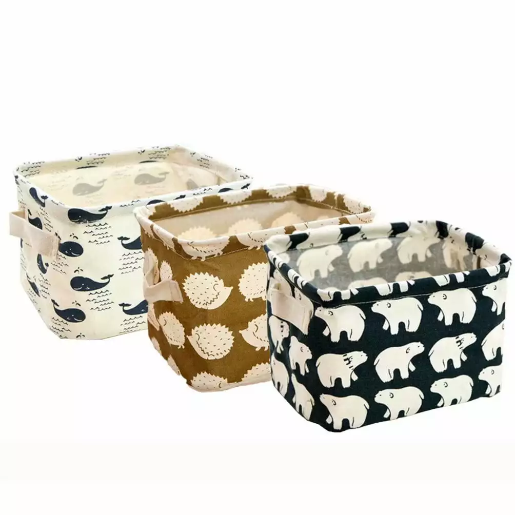 Orino Small Canvas Storage Bins Collapsible Fabric Shelf Arranger Handles Animal Style Set 3