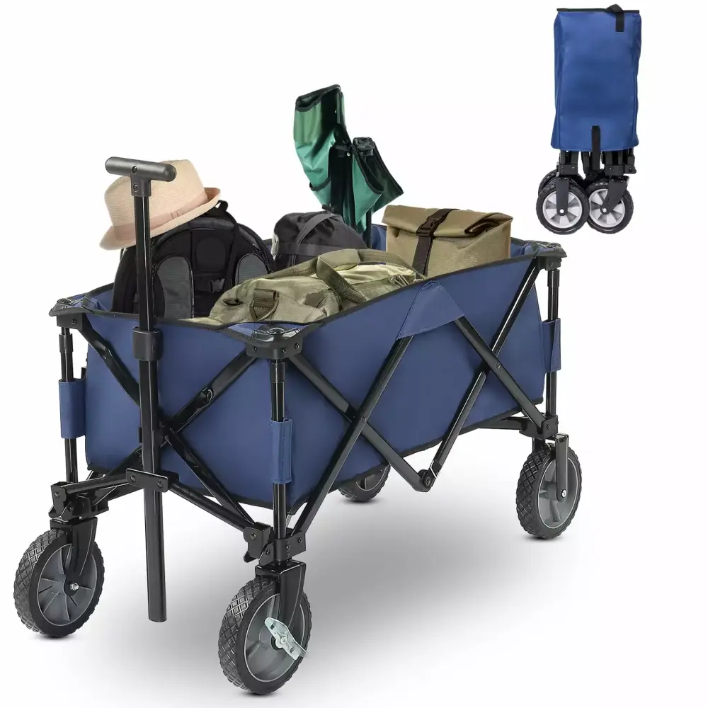 BAYUELSWU Collapsible Wagon Carts Foldable 220lbs Heavy Duty Utility Wagon Cart Camping Sports Beach Blue