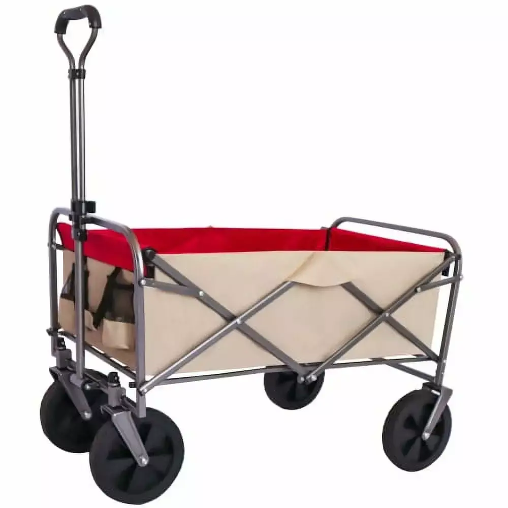 Collapsible Wagon Folding Garden Cart Utility Wagon Cart Grocery Shopping Picnic Beach Khaki