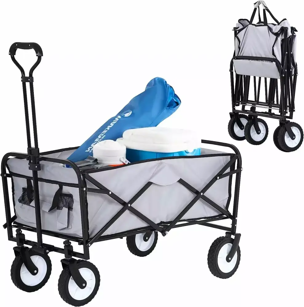 Dkelincs Collapsible Folding Wagon Cart Travel-friendly Outdoor Garden Wagon Side Pocket Camping Shopping Picnic Gray