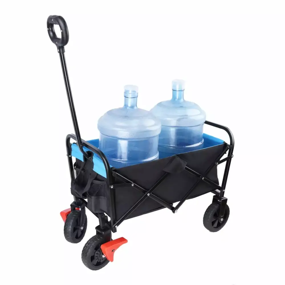 Gzxs Collapsible Wagon Foldable Mini Garden Cart Drink Holder Adjustable Handle Beach Camping Blue and Black 30