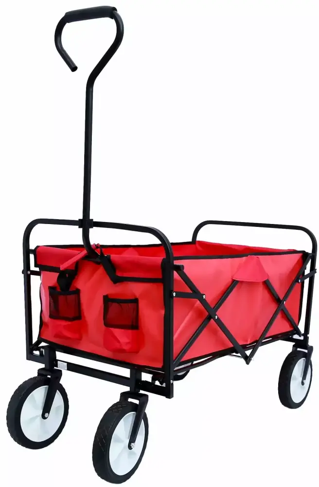 SEGMART Garden Cart Foldable Wagon Cup Holder Adjustable Handle Sand Park Garden Camping Red