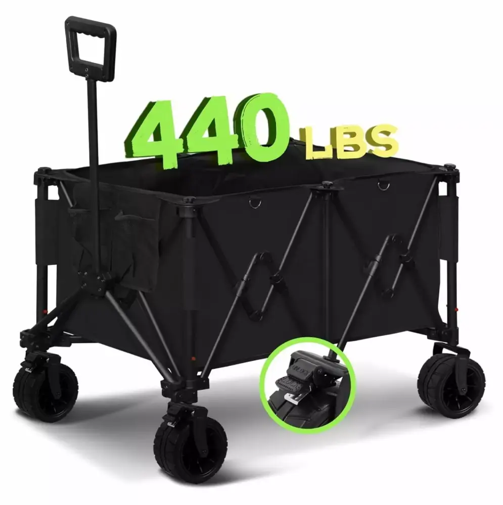 Wagon.carts Foldable Shopping Cart 260L 440LBS Capacity Beach Garden Camping Outdoor Sports Black