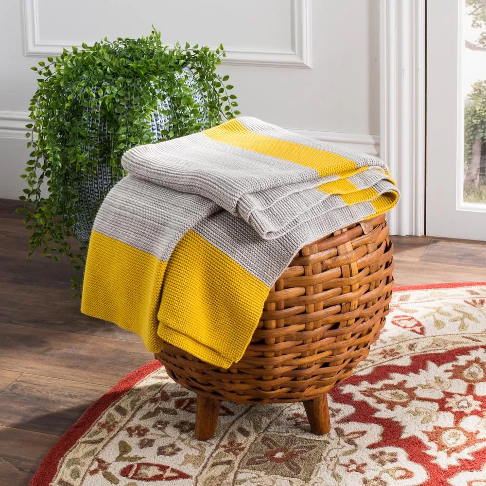 Safavieh Sun Yellow Light Grey Throw Blanket - Bright Color Block Decorative Sofa Accent Piece