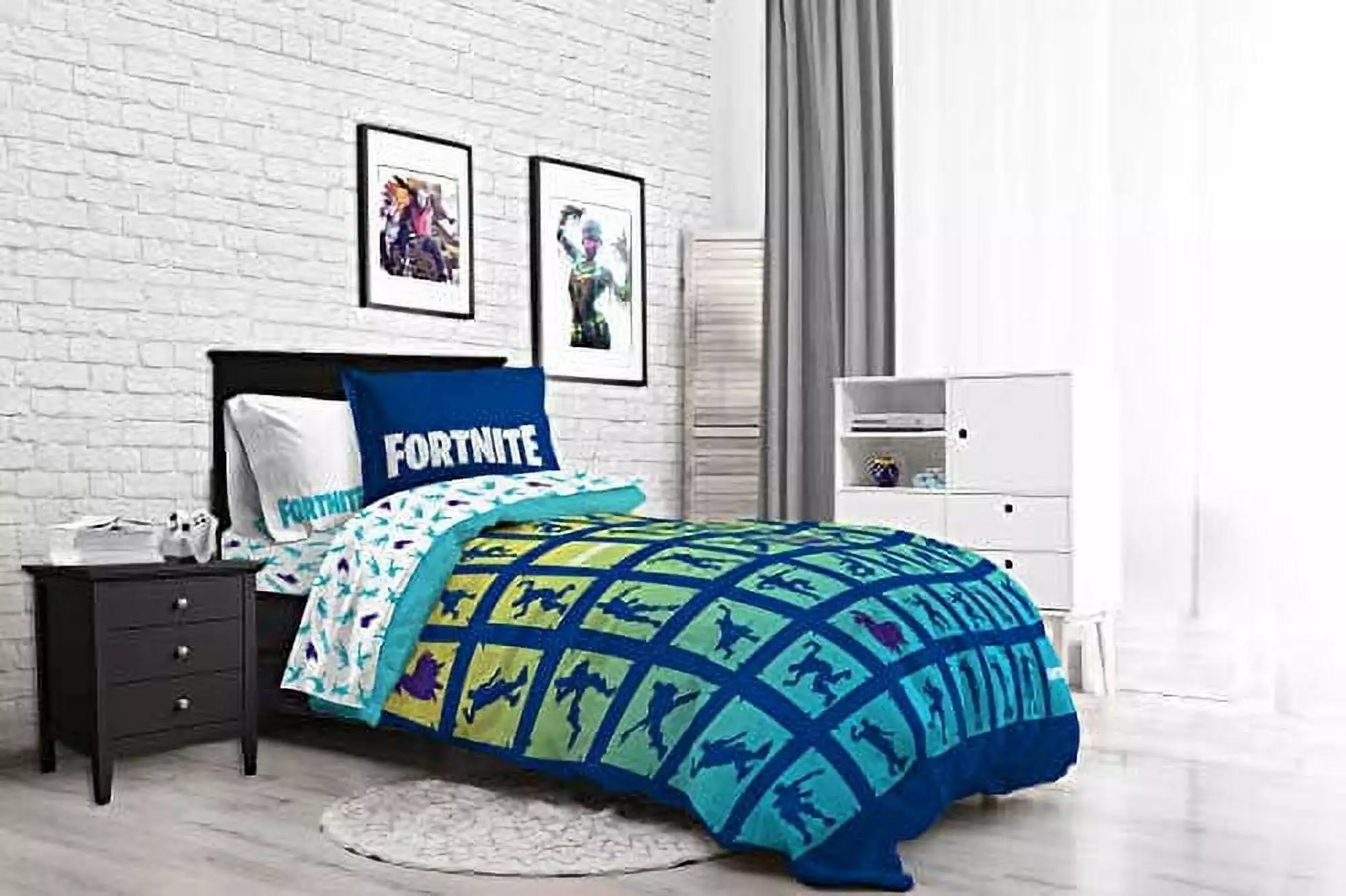 Fortnite Boogie Bomb 7 Piece Full Bed Set 100% Microfiber Blue Gaming Bedding Jay Franco
