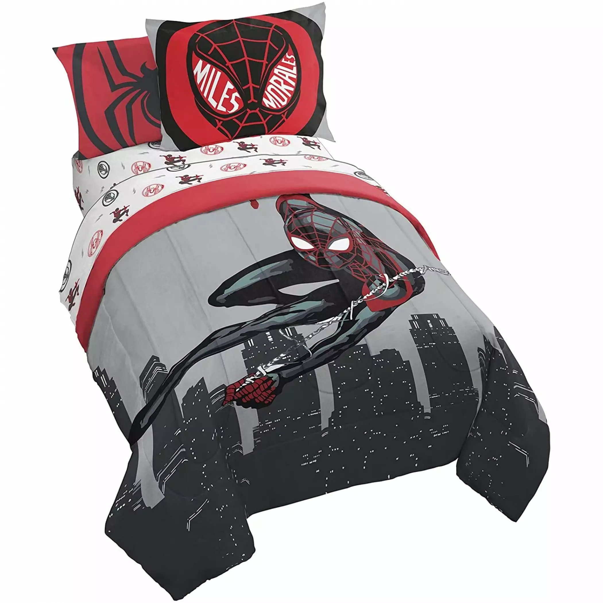 Marvel Spider Man Miles Morales Red Black 5 Piece Twin Bed Set 100% Microfiber Jay Franco