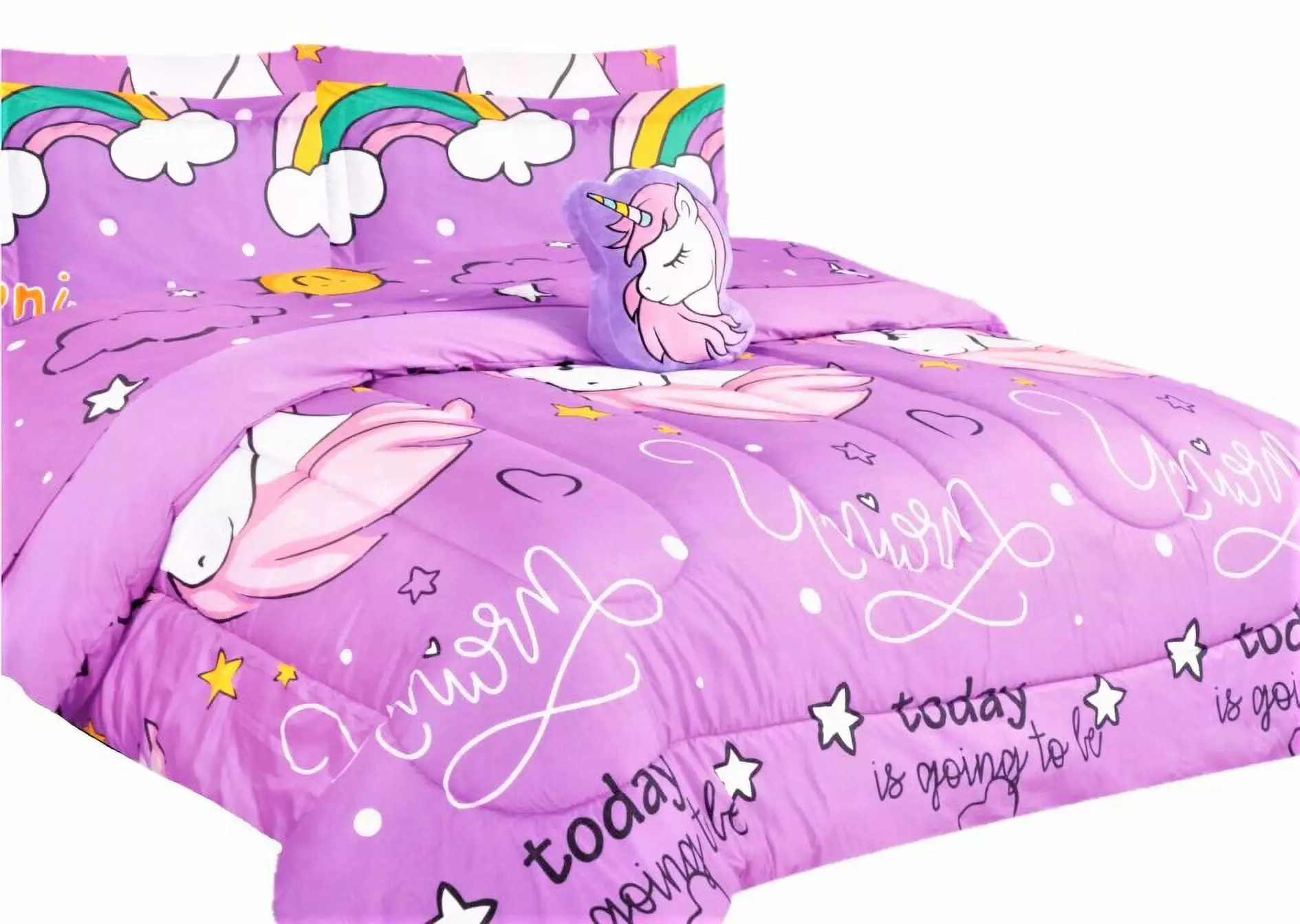 All Season Unicorn Light Bed Bag Twin Size Plushie Toy Pillow Matching Sheet Set Kids SAMIMPORT-2011