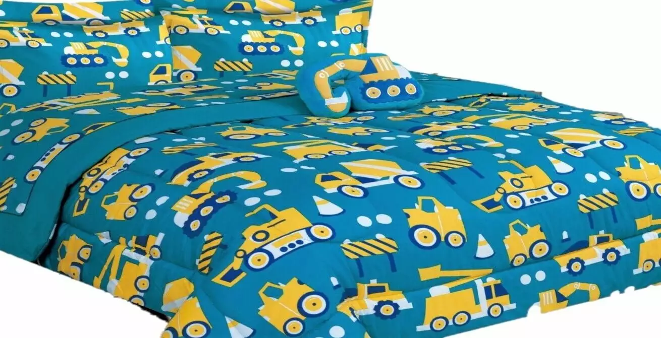 Excavator Truck Kids Twin Size Easeer Bed Bag Set 6 Pieces Lightweight Bedroom Decor SAMIMPORT-2011