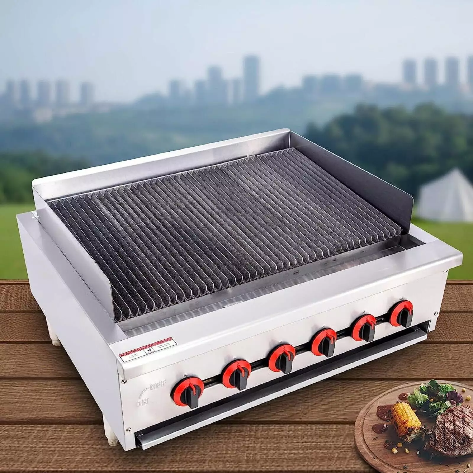 Hakka 36 Radiant Gas Charbroiler Countertop Gas Grill 6 Burner 120000 BTU Commercial Grade