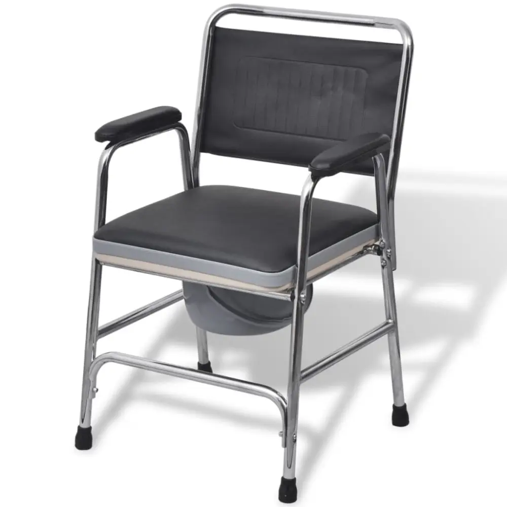 Commode Chair Steel Black Adjustable Height Medical Equipment