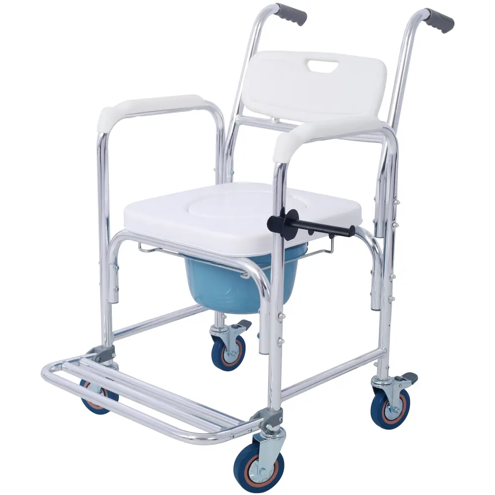 4--1 Bedside Commode Chair Transport Shower Wheelchair Toilet Rolling g-h