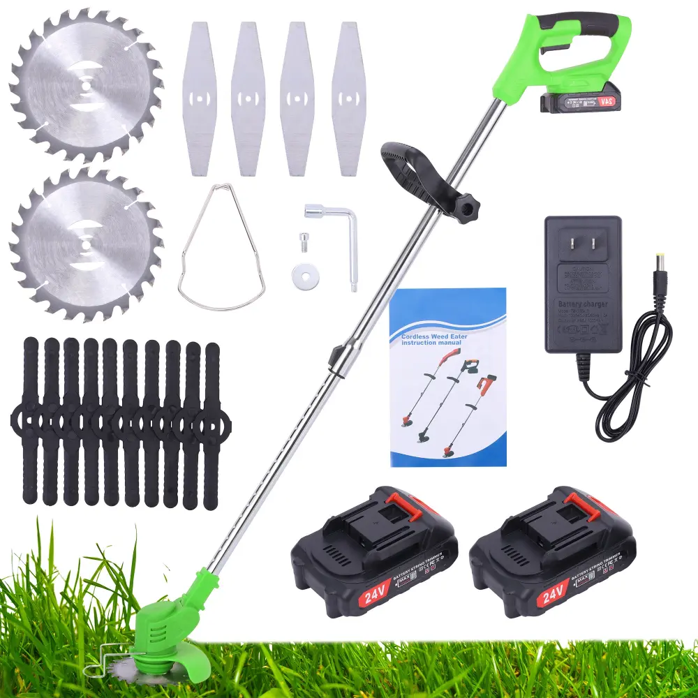 Travel-friendly Cordless Grass Trimmer 24V Handheld Lawn Mower 2 Batteries